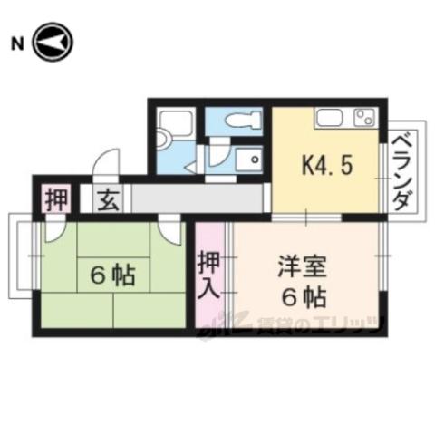 ヴァンベール徳田(2DK/2階)の間取り写真
