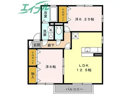 ウィルモアグッドラックII(2LDK/2階)の間取り写真