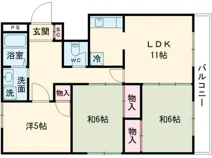 桜川レジデンス(3LDK/1階)の間取り写真