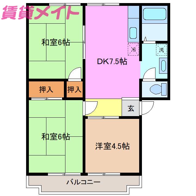サンシティ仲之坊(3DK/2階)の間取り写真