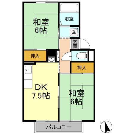 シートピア屋島 B棟(2DK/2階)の間取り写真
