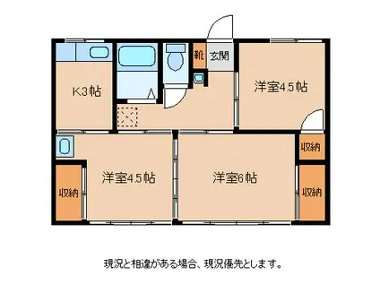 飯田広告アパート1(3K/1階)の間取り写真