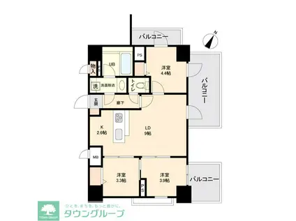MODERN PALAZZO天神南Ⅱ(3LDK/11階)の間取り写真