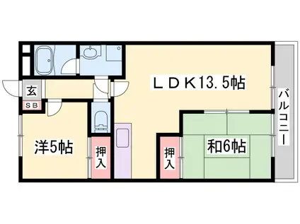 土山ヤングコーポ(2LDK/1階)の間取り写真
