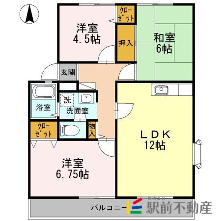 サントゥール溝田B棟(3LDK/2階)の間取り写真