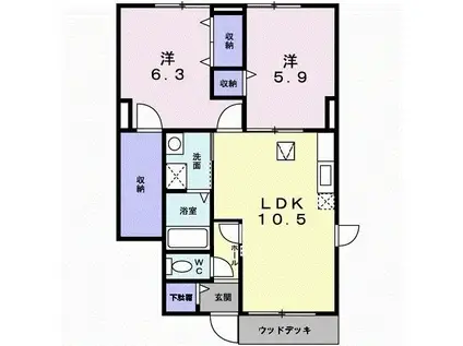 オリージャ I(2LDK/1階)の間取り写真