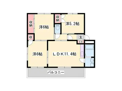 ラフォーレ龍野II(3LDK/2階)の間取り写真