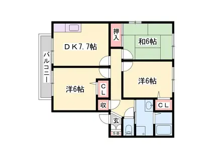 DRけやき B棟(3DK/2階)の間取り写真