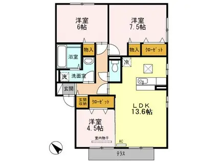 グランドールC棟(3LDK/1階)の間取り写真