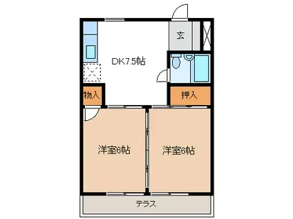 サンコーポ三村(2DK/2階)の間取り写真