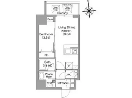 コンフォリア・リヴ桜川ソルテラス(1LDK/4階)の間取り写真