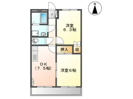 インペリアル伏見(2DK/2階)の間取り写真