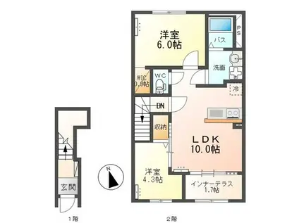 ディアコート 葵(2LDK/2階)の間取り写真