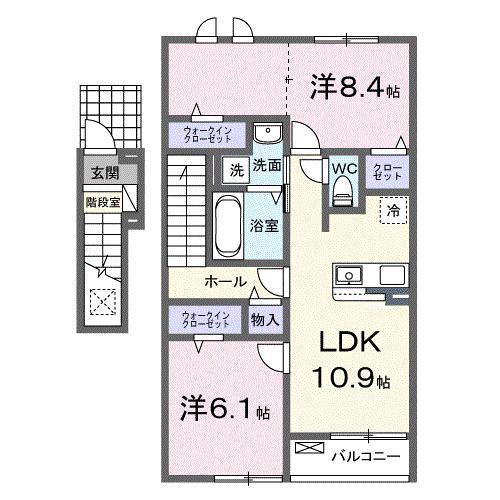 フェリーチェ上林(2LDK/2階)の間取り写真