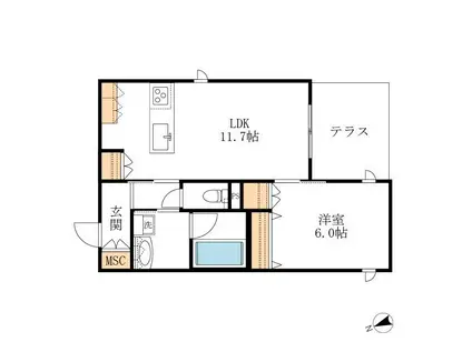 CORAIL BLANC(1LDK/1階)の間取り写真