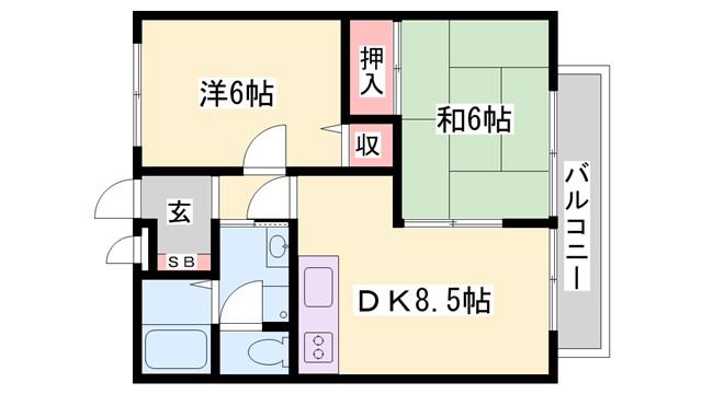 ハイツサンシティ保城(2DK/2階)の間取り写真