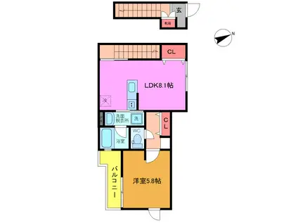 クラージュ(1LDK/2階)の間取り写真