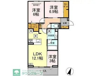 リシェスみのり台 B棟(3LDK/1階)の間取り写真