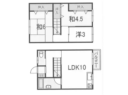 明舞第6団地14号(3LDK/2階)の間取り写真