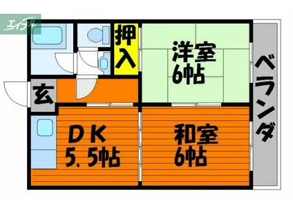 山陽ビル(2DK/3階)の間取り写真