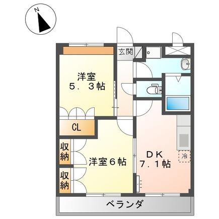 グリーンヒルズ曙(2DK/4階)の間取り写真