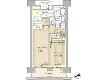 ジオ四谷荒木町(1LDK/11階)の間取り写真