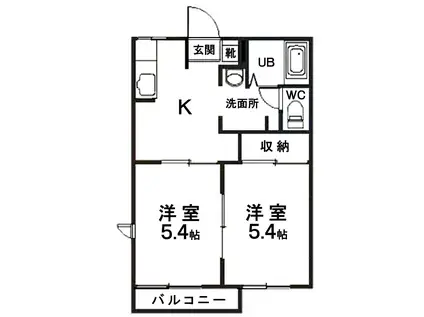 ディアスオーロ(2K/1階)の間取り写真