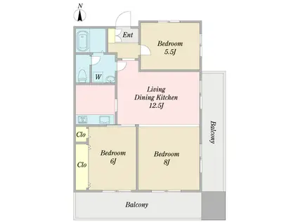 マンション FTY(2LDK/4階)の間取り写真