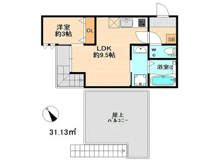 GRANDTIC MEINOHAMAIII(1LDK/2階)の間取り写真