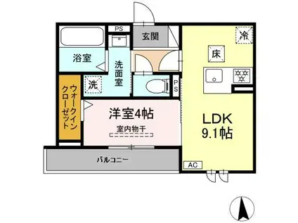 カームツリー豊橋(1LDK/1階)の間取り写真
