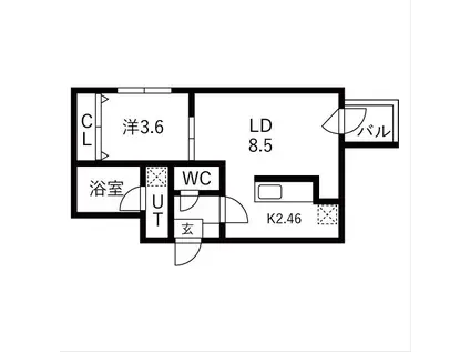 ガーディアン本郷通(1LDK/2階)の間取り写真