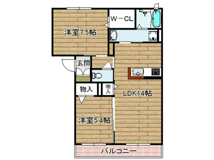 べレオ城南(2LDK/1階)の間取り写真