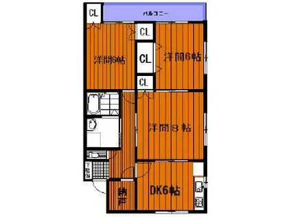 フラットB(3DK/1階)の間取り写真