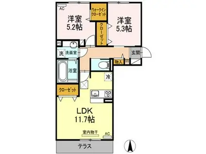 ヴィクトワール健軍(2LDK/1階)の間取り写真