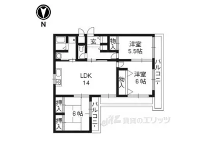カレント桂(3LDK/3階)の間取り写真
