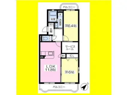 サンモール国吉田(2SLDK/1階)の間取り写真