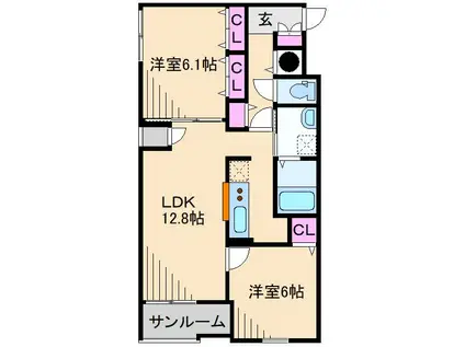 サンヒルズ寺尾VI(2LDK/2階)の間取り写真