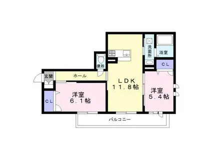 モンパール北花田3(2LDK/1階)の間取り写真