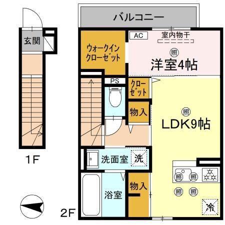 メルベーユトリシア(1LDK/2階)の間取り写真