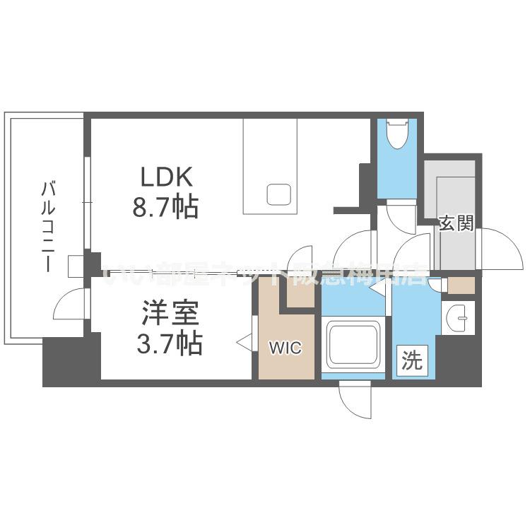 プランドール新北野(1LDK/7階)の間取り写真