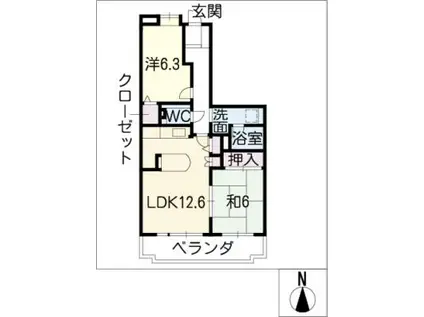 バンベール梅坪502(2LDK/5階)の間取り写真