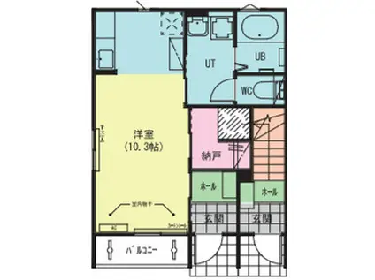 ディアコートC棟(ワンルーム/1階)の間取り写真