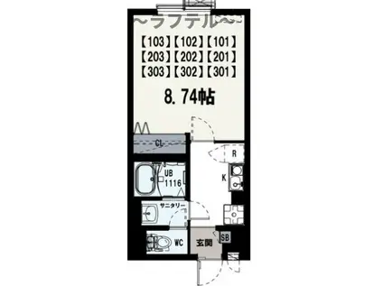 IXOアヴニール(1K/1階)の間取り写真