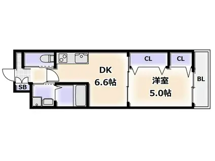 クローバー・グランツ阿倍野(1DK/9階)の間取り写真