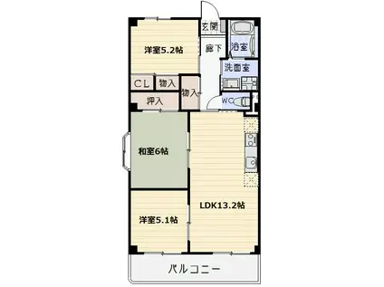 花水木II(3LDK/1階)の間取り写真