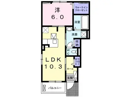 プルメリアハウス(1LDK/1階)の間取り写真