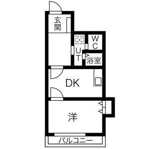 Kスクエアサウス(1DK/3階)の間取り写真