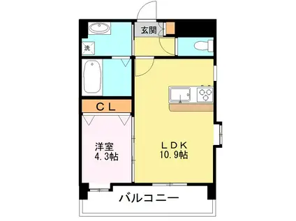 ワンティック水前寺II(1LDK/3階)の間取り写真