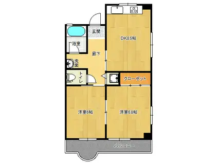 ラムール花山A棟(2DK/3階)の間取り写真