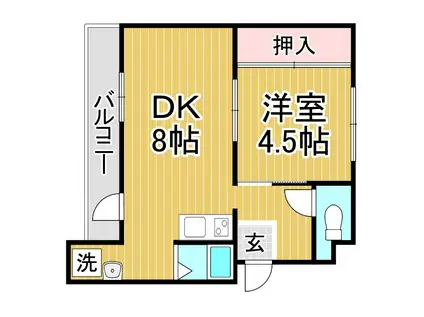 ドミールサニー緑町2号棟(1DK/2階)の間取り写真